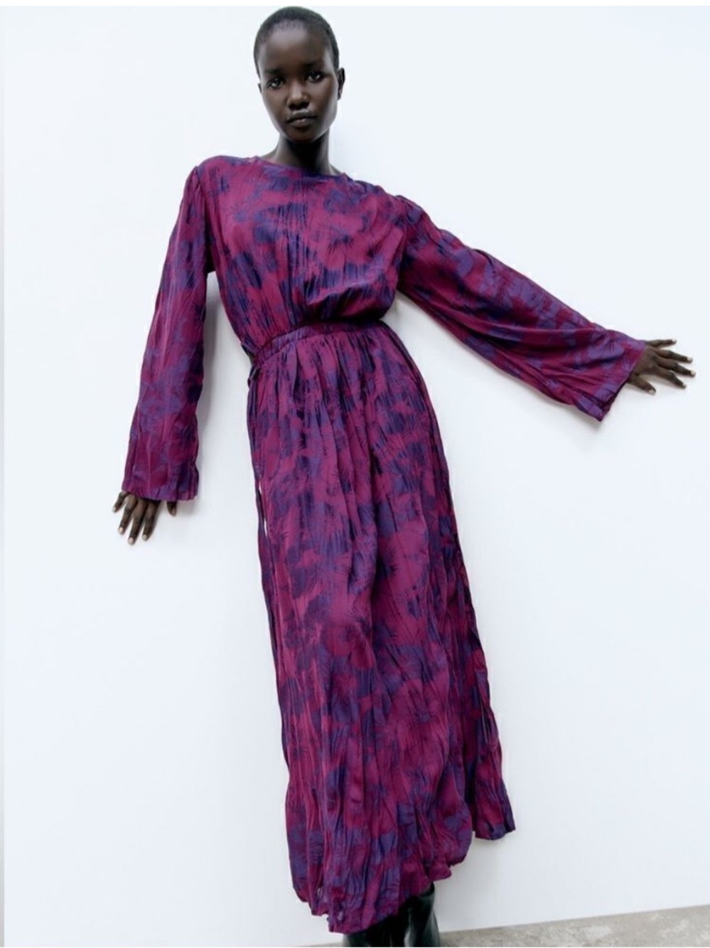 Zara Jacquard Wrinkle Maxi Dress, S